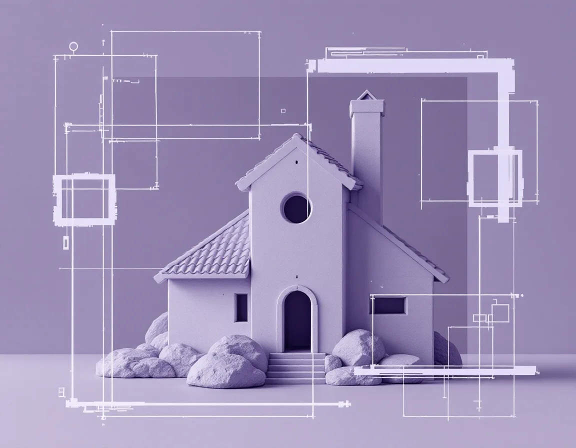 Grey-box 3D massing model with camera framing marks