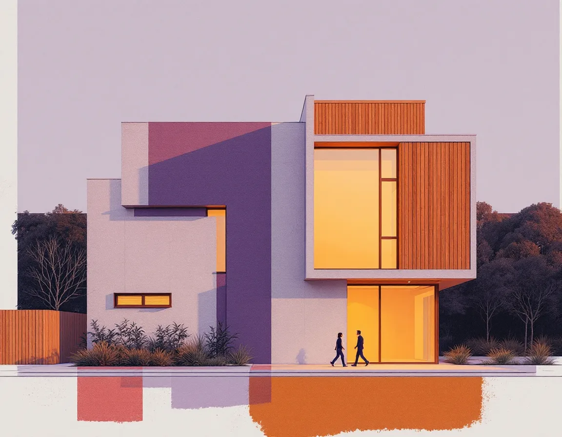 Facade material and lighting study in golden hour