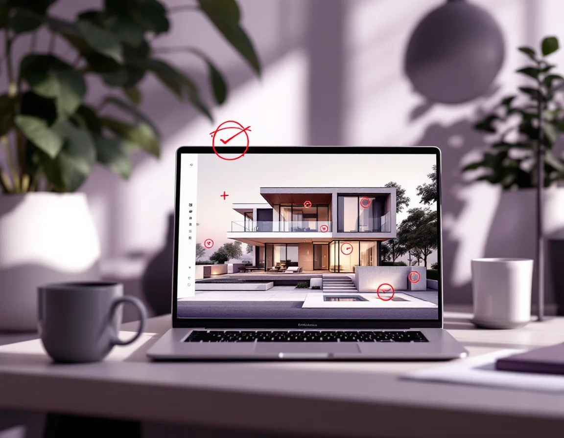 Finished render with revision mark-ups on screen